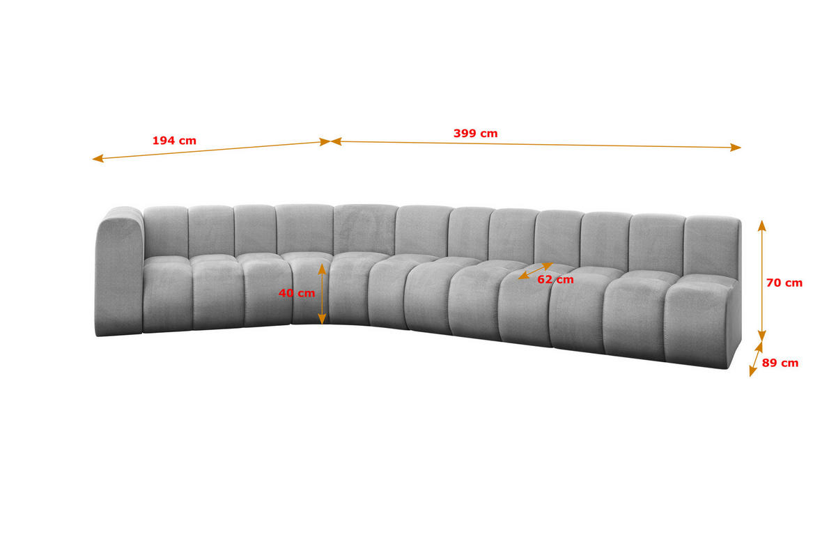 ECKSOFA modulares Sofa Karex-L2 - 399x194x70 cm Grau - Hellgrau, Holzwerkstoff/Textil (399/194cm) - ALTDECOR