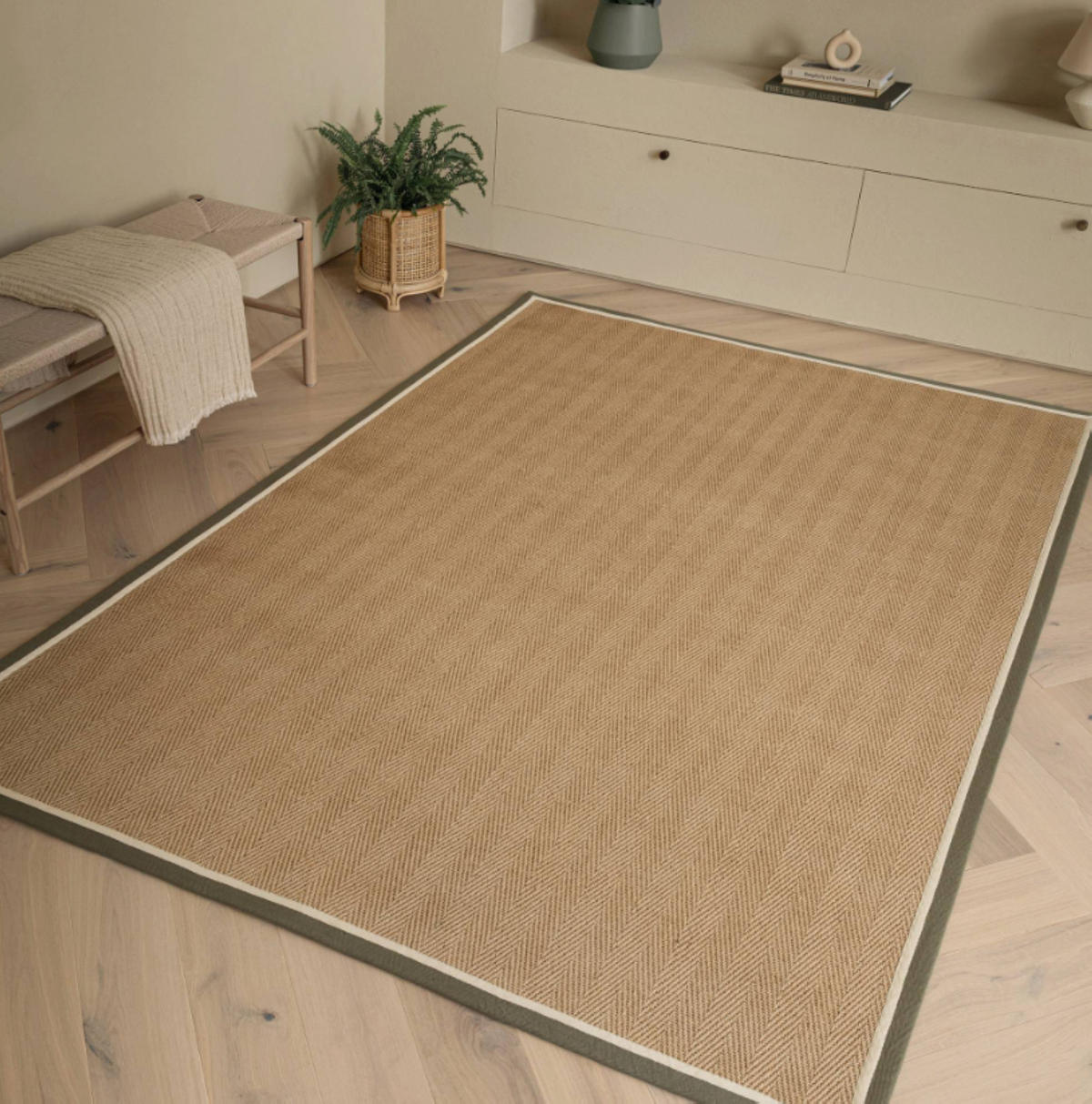 TEPPICH modern Wohn-/Schlafzimmer Naturfaser DORO Grün 40x120 cm - Olivgrün, Naturmaterialien (40/120cm) - Novatrend