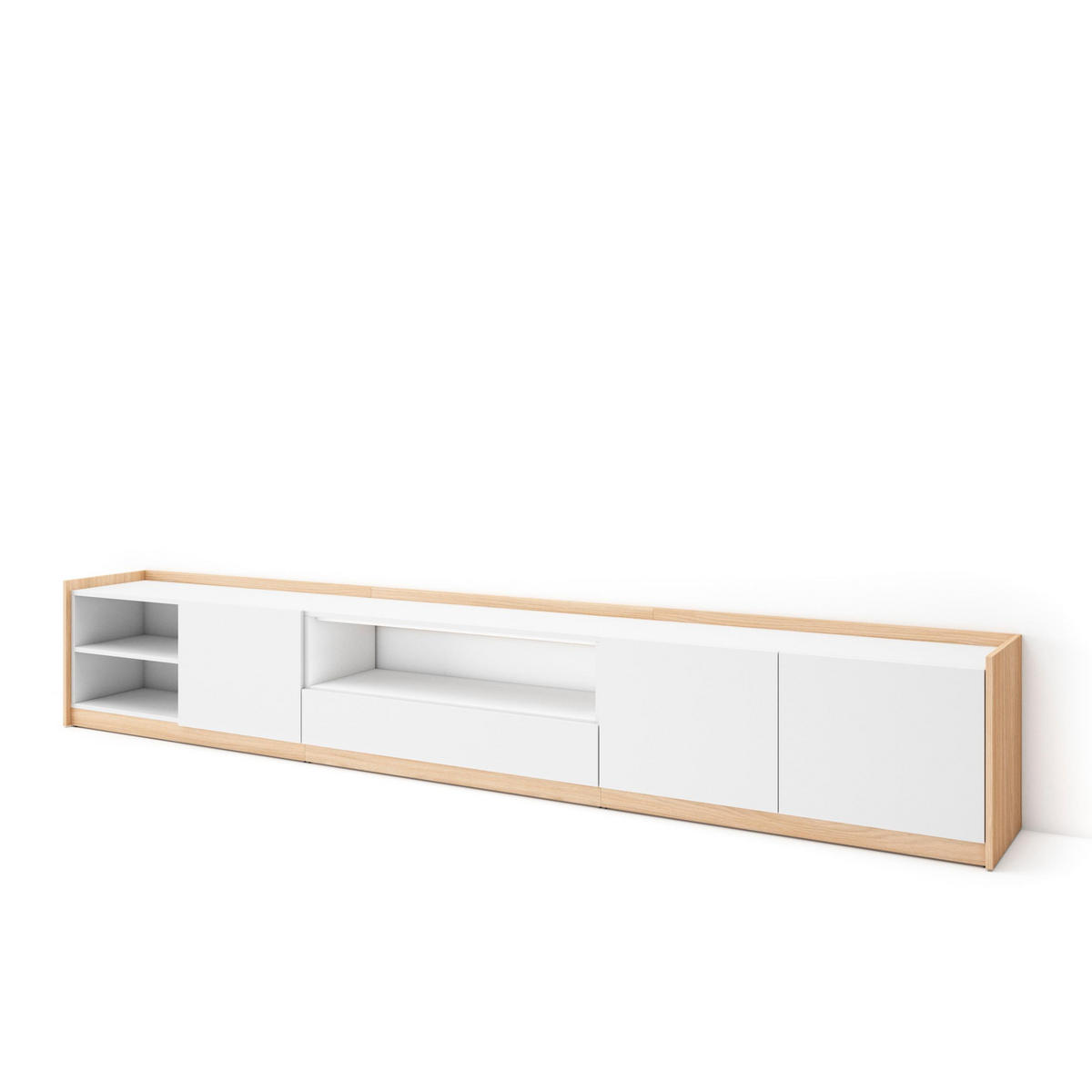 TV-SCHRANK, Lowboard, Weiß und Eiche Soft, 310/37/50cm - Weiß, Holzwerkstoff (310/50/37cm) - Skraut Home