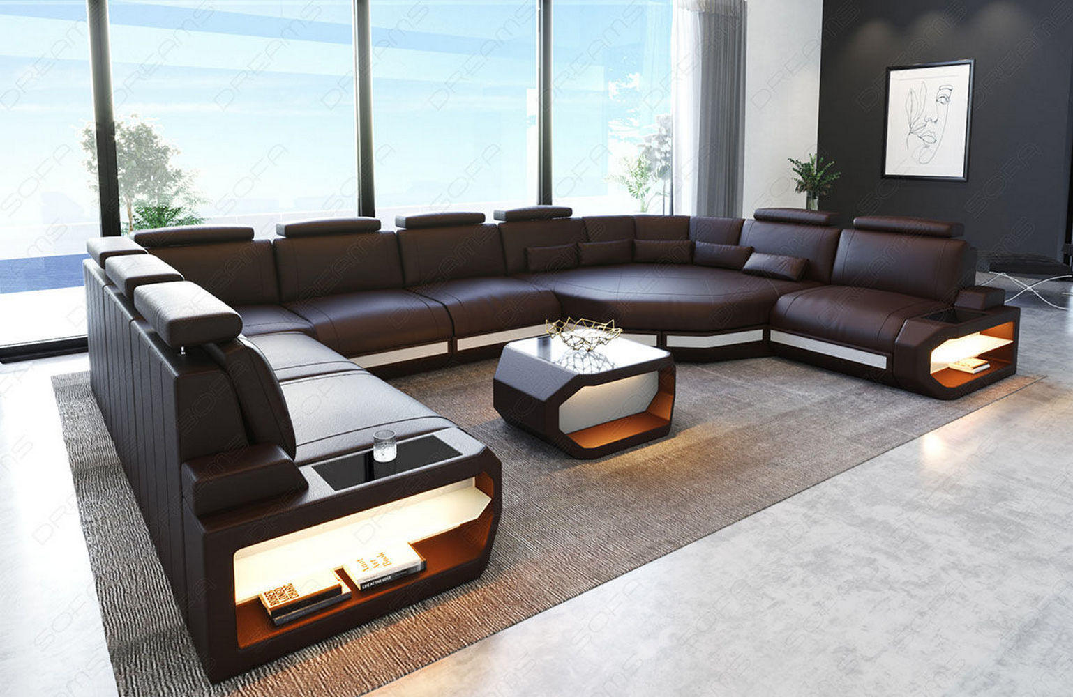 Thumbnail - Sofa Dreams Ledersofa, Braun, Leder, L-Form, 427x93x280 cm, Wohnzimmer, Sofas & Couches, Wohnlandschaften, Wohnlandschaf...
