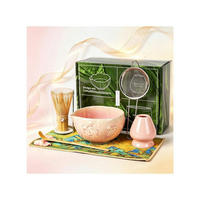 MATCHA Set 7-teilig Keramik mit Bambus Besen und Ausgießer Schale Rosa - Rosa, Keramik (20/13/30cm)