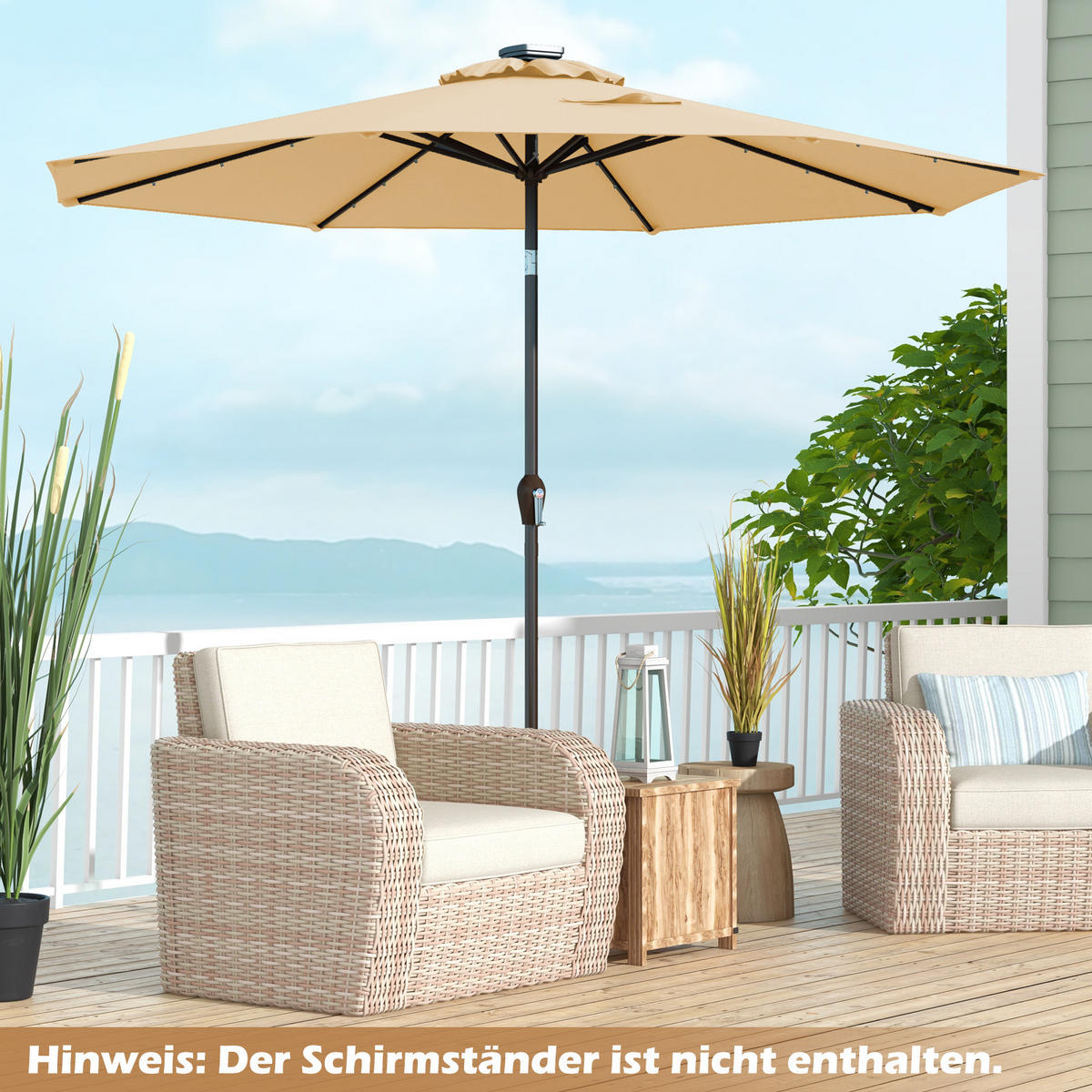 TERRASSPARASOLL beige - Beige, Plast (300/300cm) - COSTWAY