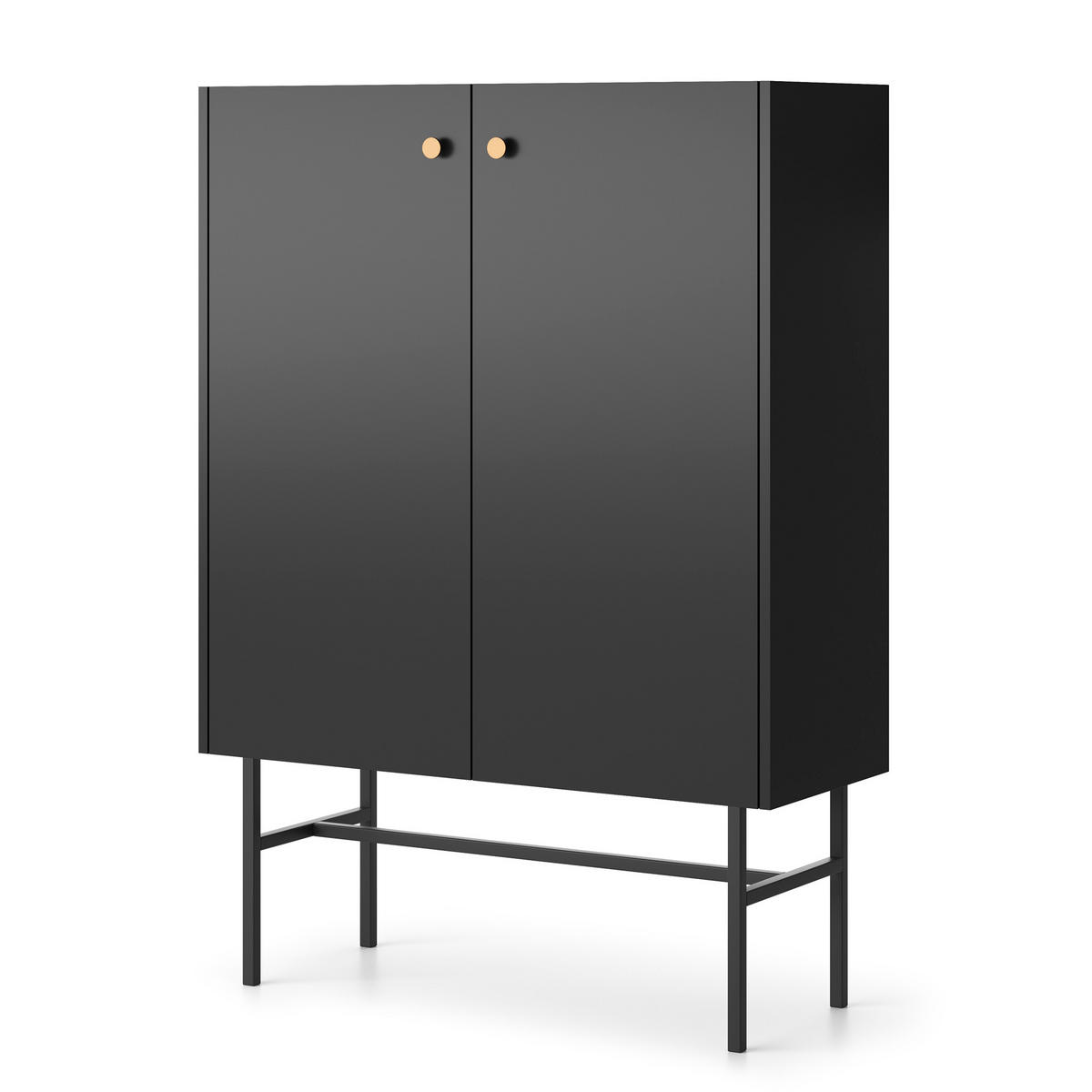 HIGHBOARD Dalia mit 2 Türen und Metallbeinen, 104 cm, Schwarz - Schwarz, Holzwerkstoff/Metall (93/132/39cm) - Beautysofa
