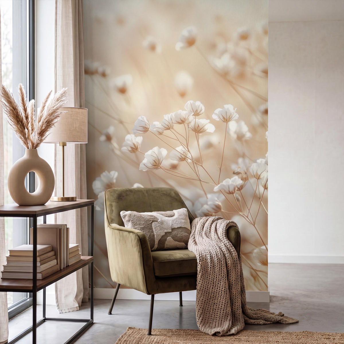 TAPETE - Wild - Blumen - Weiß - 140x200 cm - Creme, Papier (140/200cm) - OnlyWow