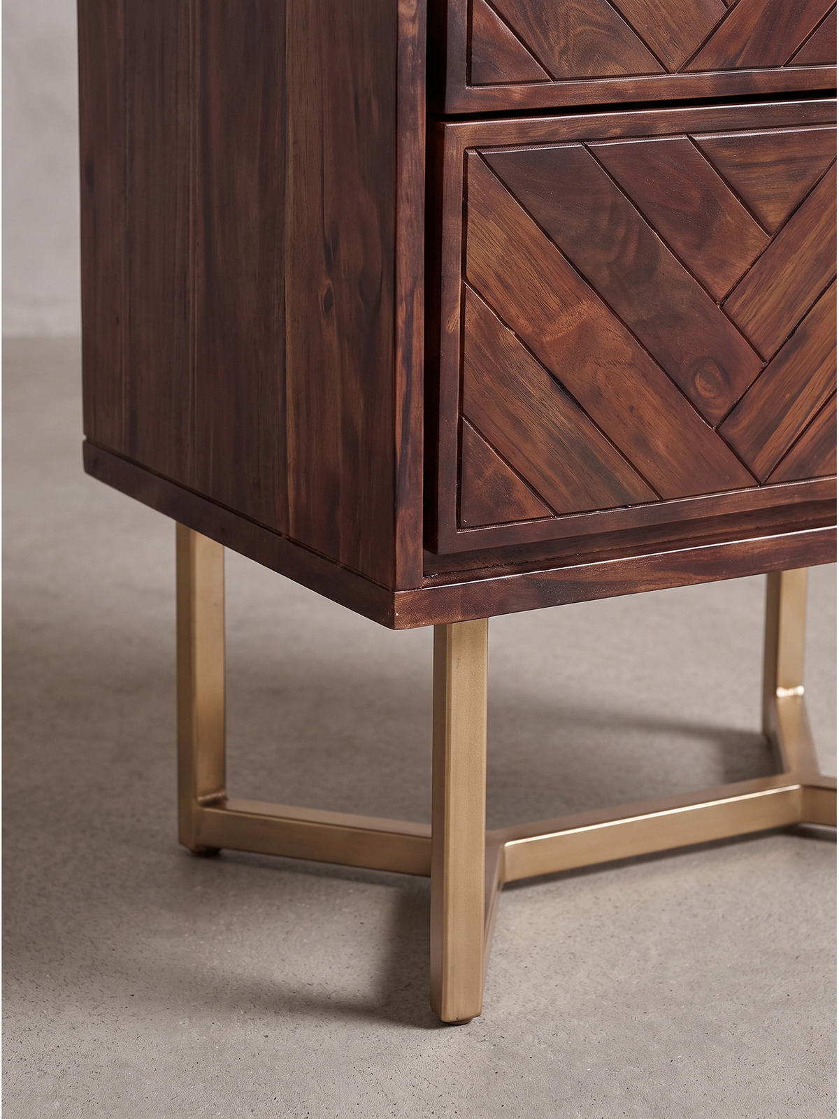 NACHTKONSOLE ORBIGO, Akazie Massivholz, Dunkelbraun, 45 x 40 x 57 cm - Goldfarben/Braun, Holz/Metall (45/57/40cm) - KADIMA DESIGN