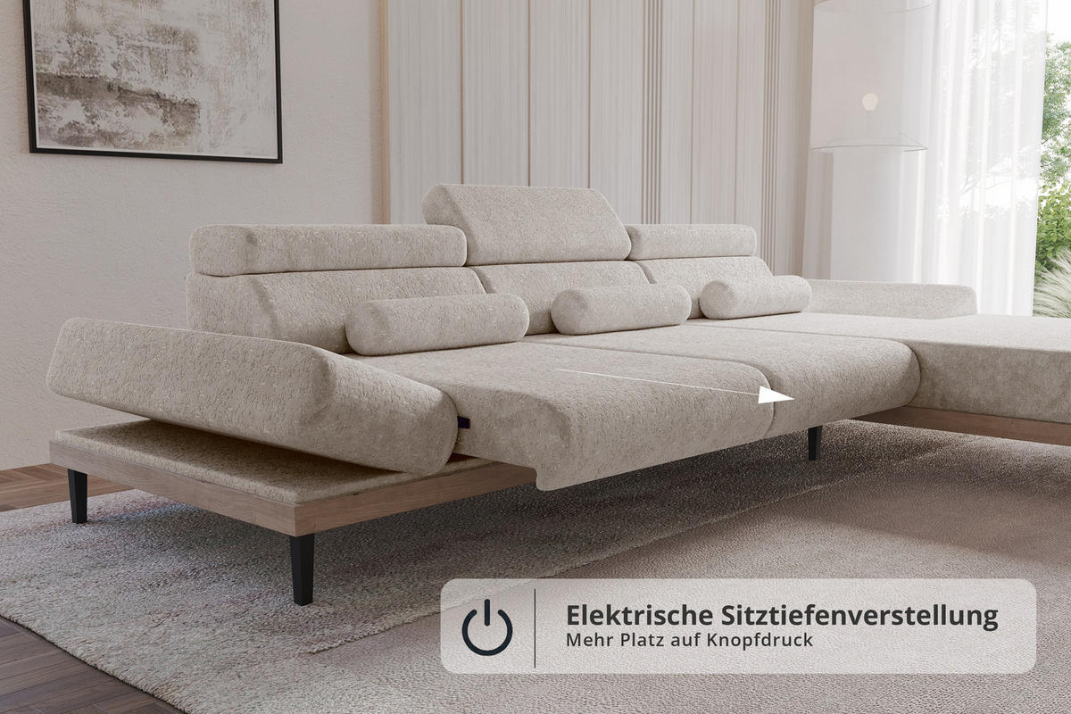 ELEKTRISCHES ECKSOFA Rechts MONA 316x205x85 Hellgrau Velours - Hellgrau, Holzwerkstoff/Textil (316/205cm) - ALTDECOR