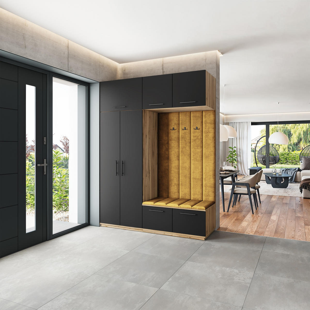 GARDEROBENSCHRANK REMA 180/240/60 cm Modern Garderobe-Set Eiche Wotan - Gelb/Eiche Wotan, Holzwerkstoff (180/240/60cm) - MASSENO