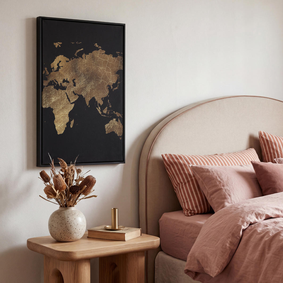 LEINWAND Bilder mit Rahmen - Weltkarte - Gold - Luxus - Erde - Schwarz - 40x60 - Goldfarben, Textil (40/60cm) - MuchoWow