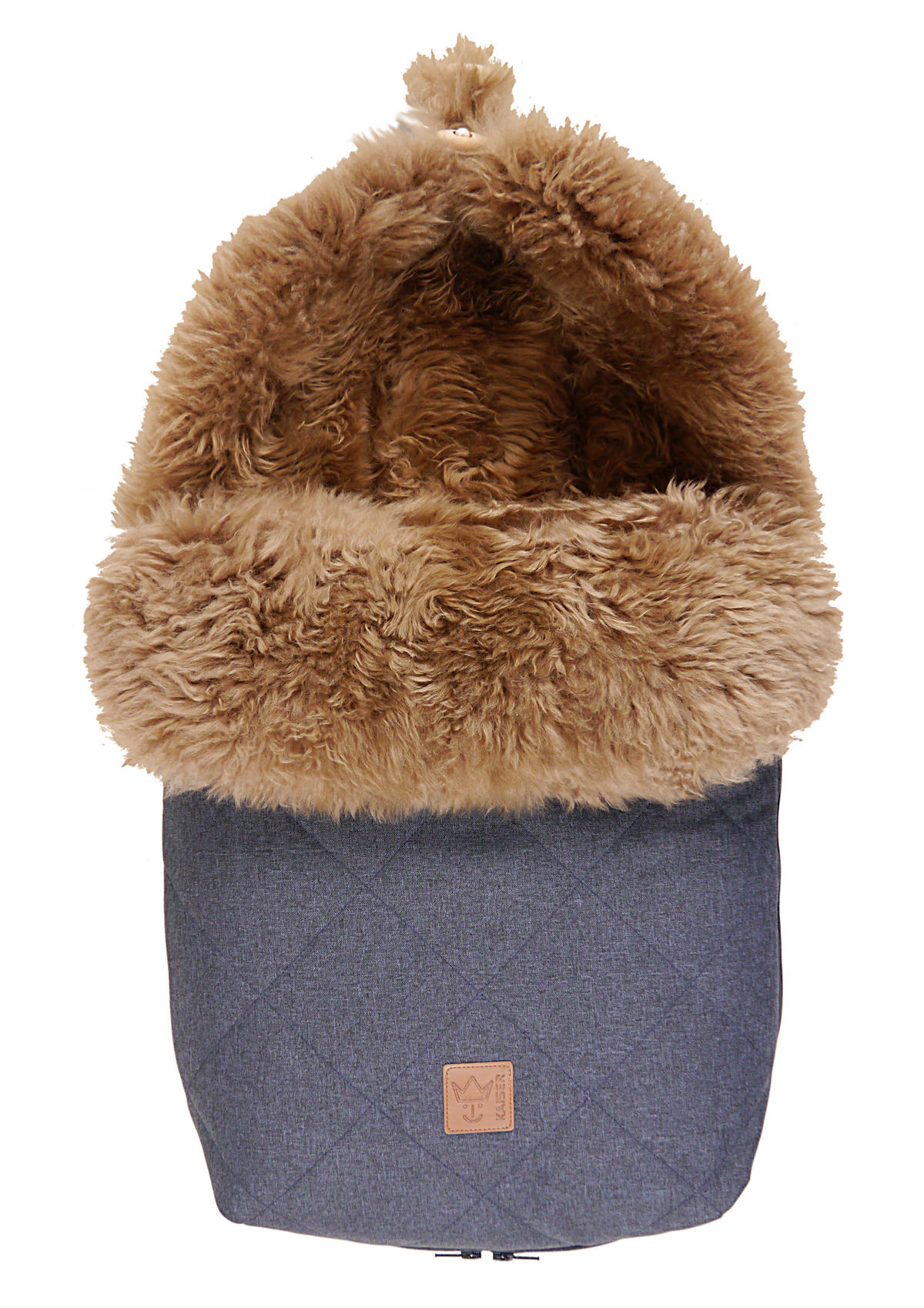 LAMMFELL-FUSSSACK Nelly, cappuccino, navy melange - Blau, Fell (46/8/88cm) - Kaiserbaby