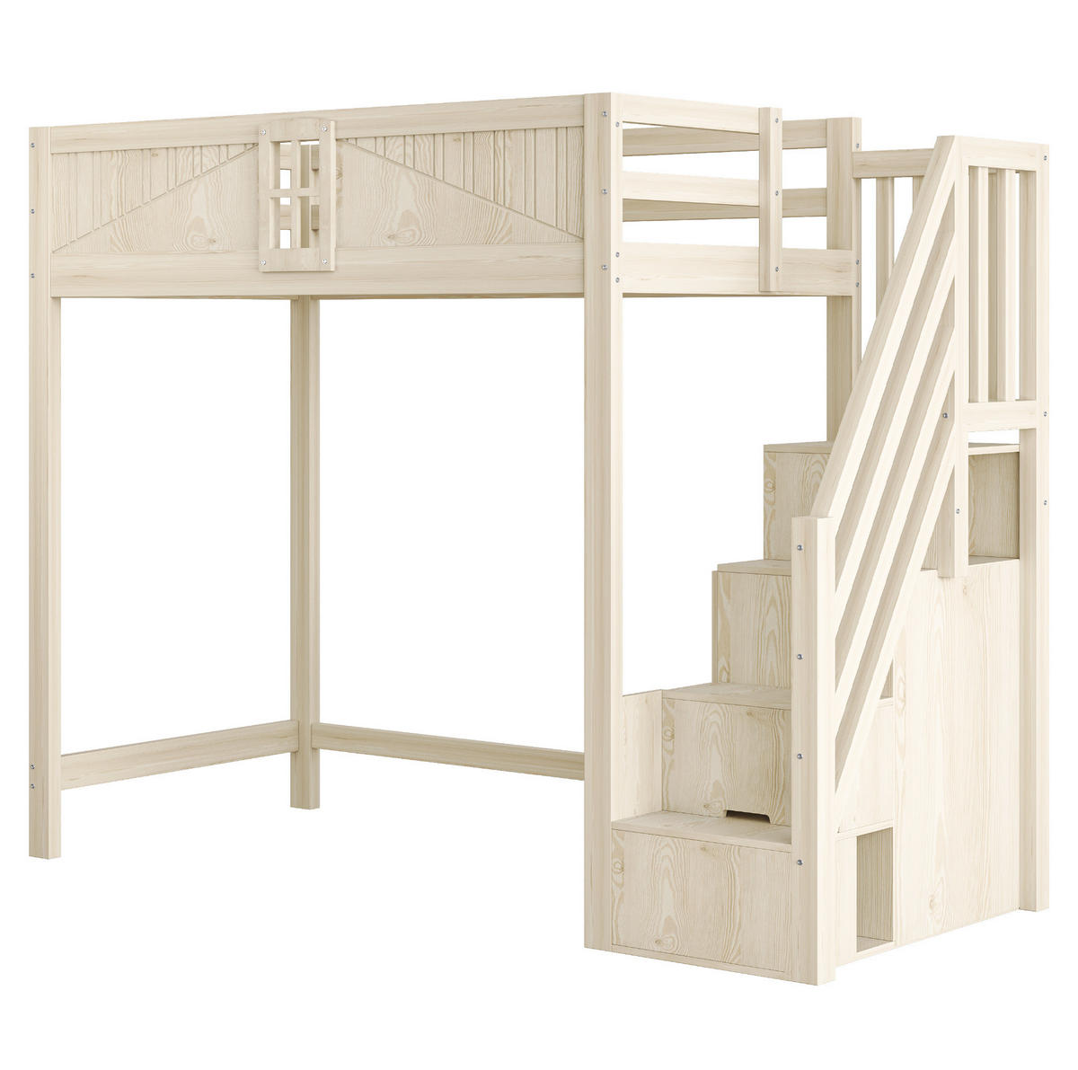 HOCHBETT aus Holz 90x200 cm Naturholz mit Stauraum und beidseitig montierbarer Leiter - Naturfarben, Holzwerkstoff (90/190cm) - IVMEU