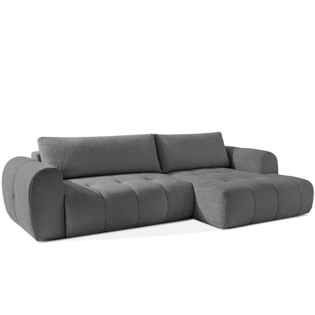 ECKSOFA MIT HOCKER LIRA, Dunkelgrau, Bouclé - Dunkelgrau, Holz/Holzwerkstoff (96/50cm) - KONSIMO®
