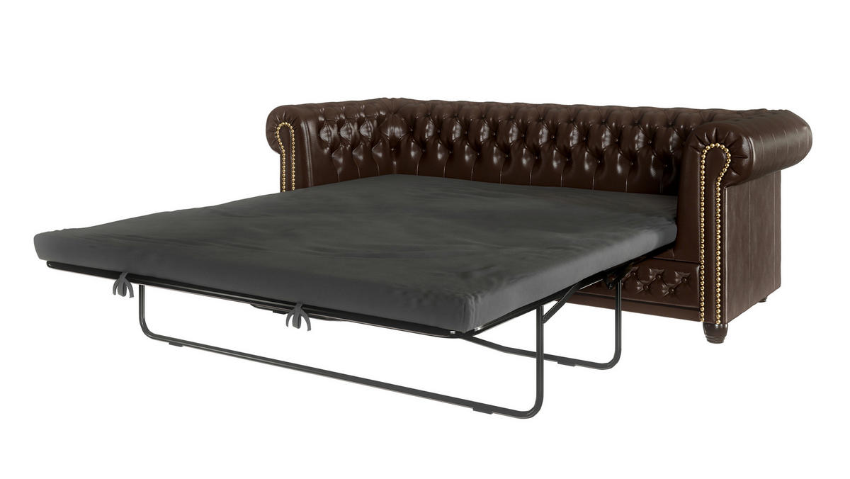 CHESTERFIELD-SOFA 3-sitzer mit Schlaffunktion Morin Braun vegan Leder - Braun, Holz/Textil (203/72/86cm) - S-Style Möbel