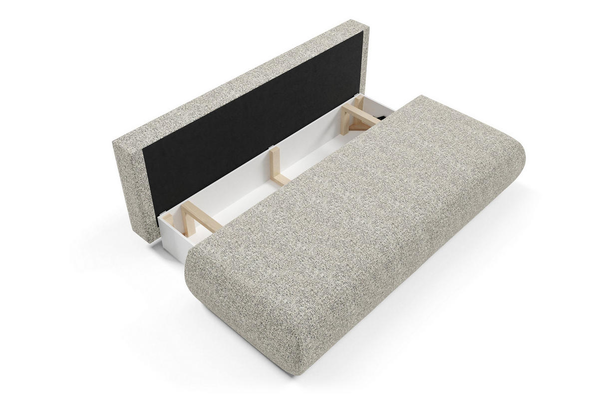 BETTSOFA DELTA Hellgrau Geflochtener Stoff mit Schlaffunktion - Hellgrau, Holz (214/74/100cm) - MASSENO