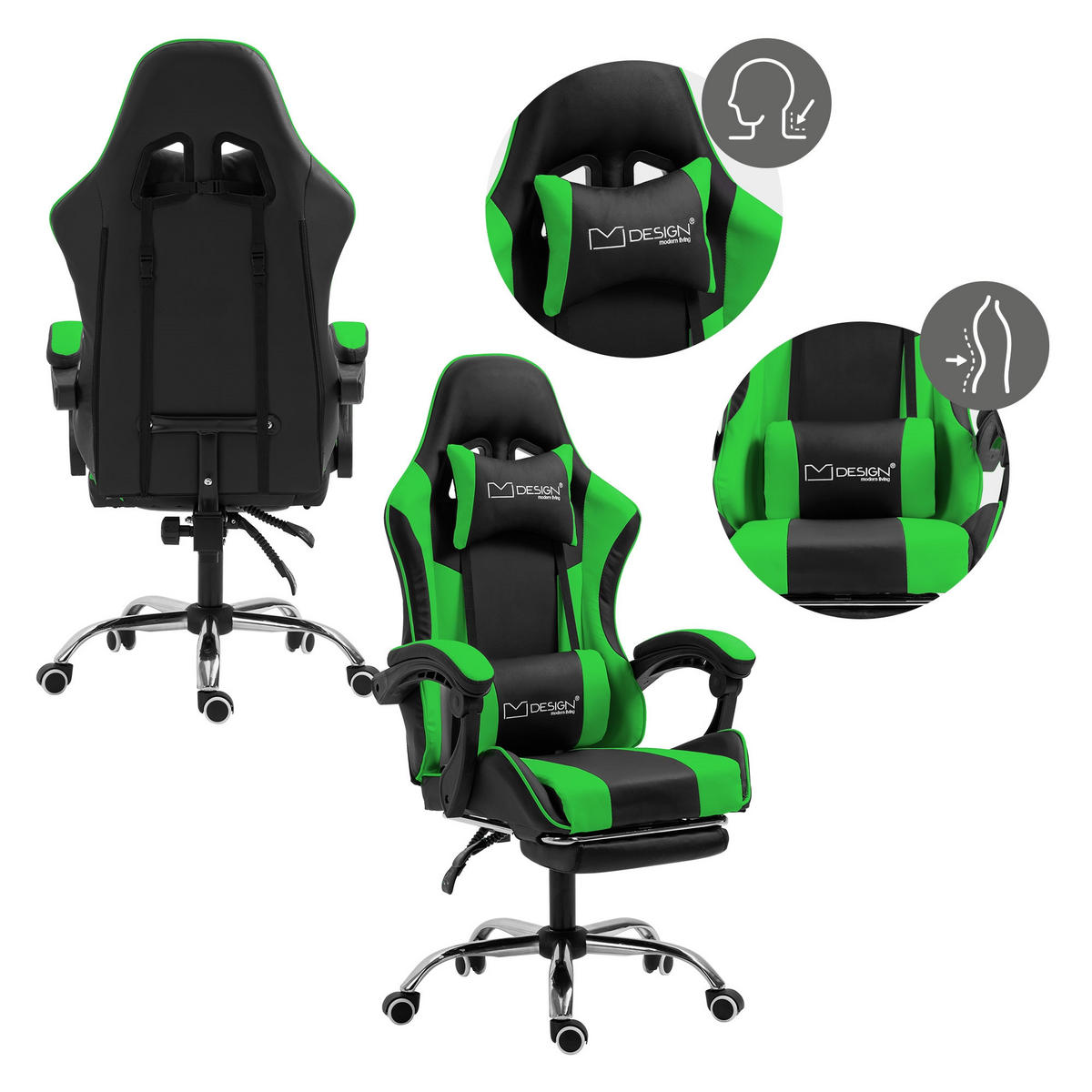 GAMING-STUHL schwarz grün - Grün, Metall (62/128/62cm) - ML-DESIGN