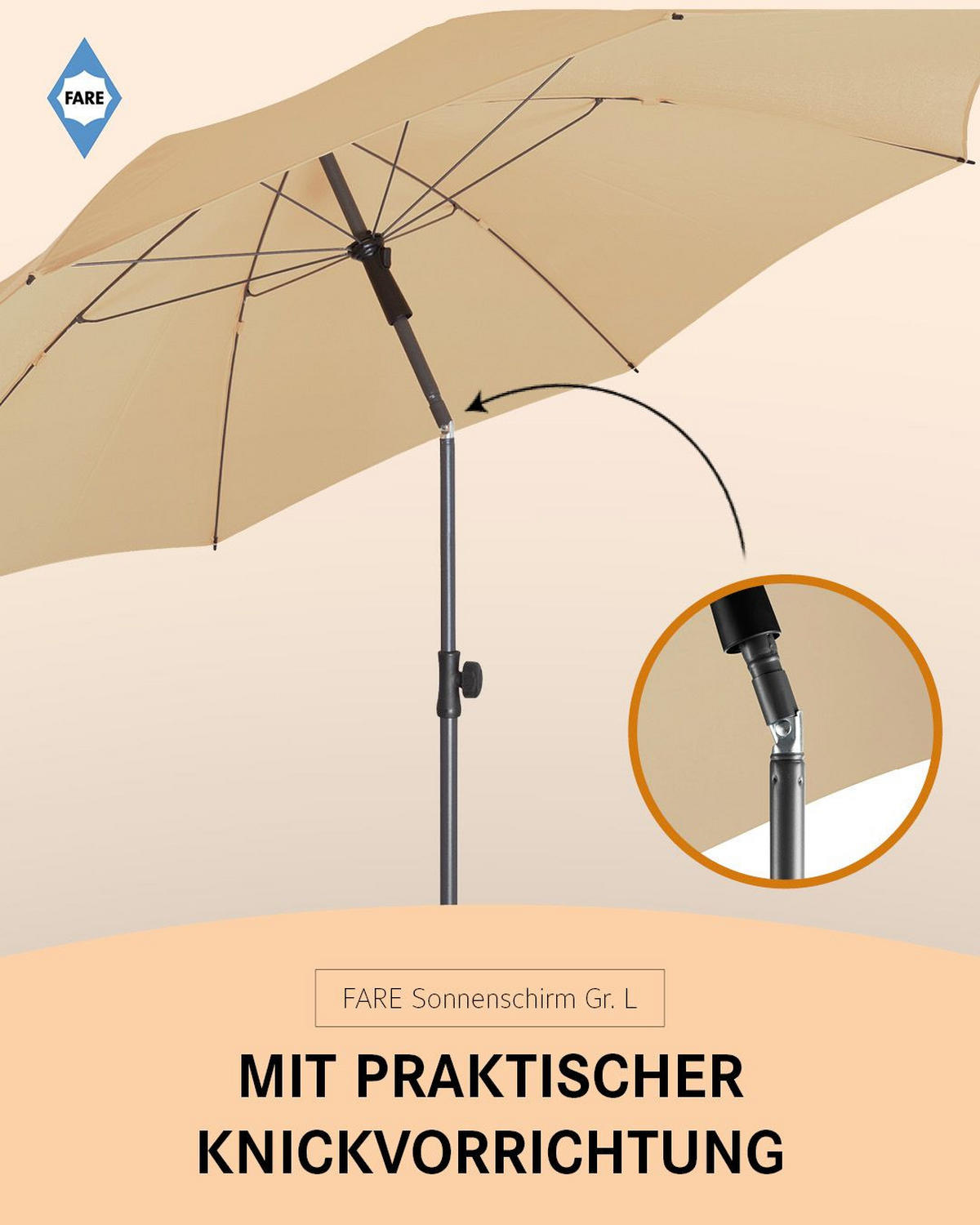 SONNENSCHIRM 200/200/126 cm - Beige, Kunststoff (200/200cm) - FARE