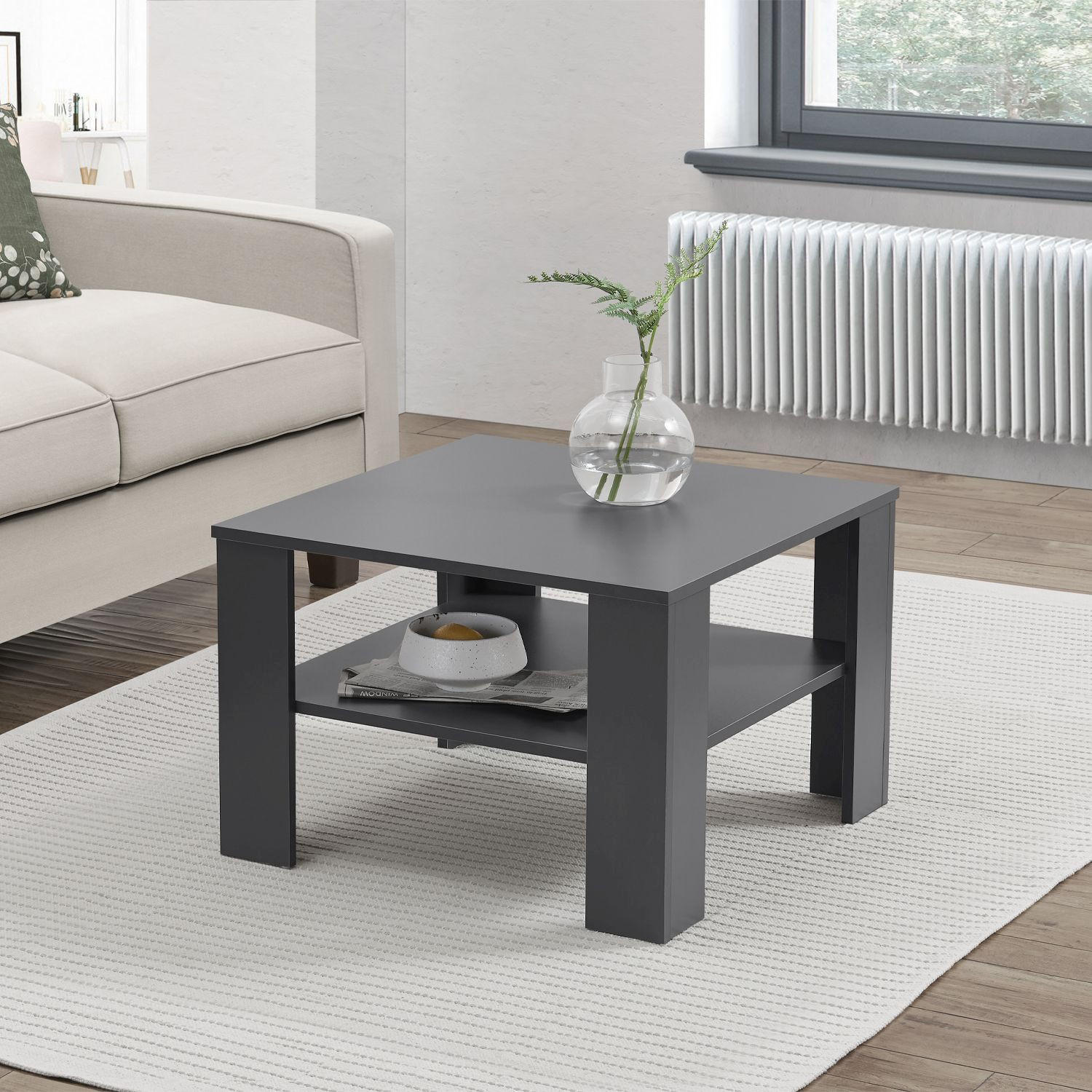 COUCHTISCH mit Ablage 60x60x40 cm Dunkelgrau - Dunkelgrau, Holz (60/60/40cm) - Juskys