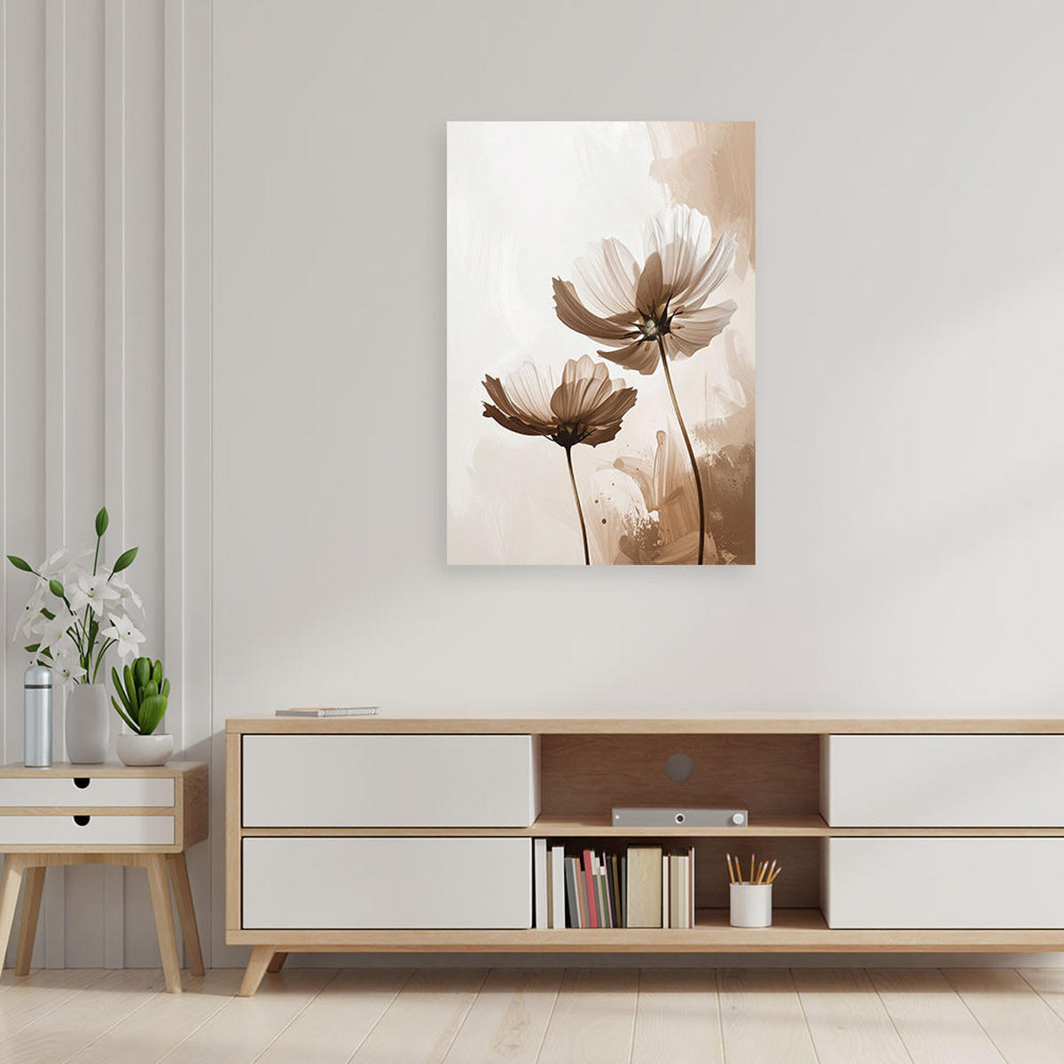 WANDBILD, Beige Blumen in einer minimalistischen subtilen Komposition - Beige, Textil (20/30cm) - Feeby