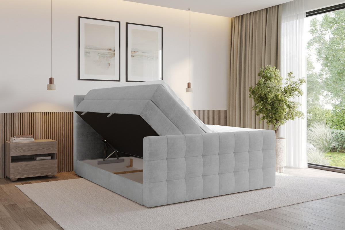 BOXSPRINGOVÁ POSTEL s matrací H3/H4 - IGAN-Z KING - 120x200 cm Šedá - světle šedá, kompozitní dřevo (123/200cm) - ALTDECOR