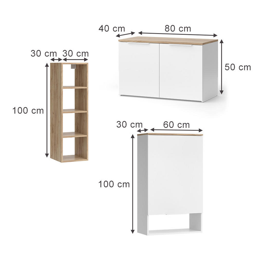 Thumbnail - Vicco Wohnwand, Weiß, Sonoma Eiche, Holzwerkstoff, Rechteckig, 80x50x40 cm, Wohnzimmer, Wohnwände, Wohnwand-Sets
