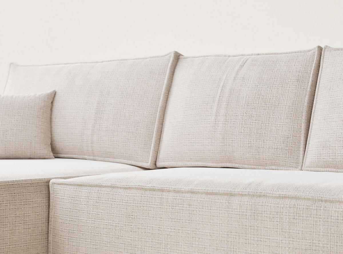 ECKSOFA Maze Creme Chenille-Stoff - Links Seite - Creme/Schwarz, Holz/Holzwerkstoff (185/294cm) - Maison de Reve