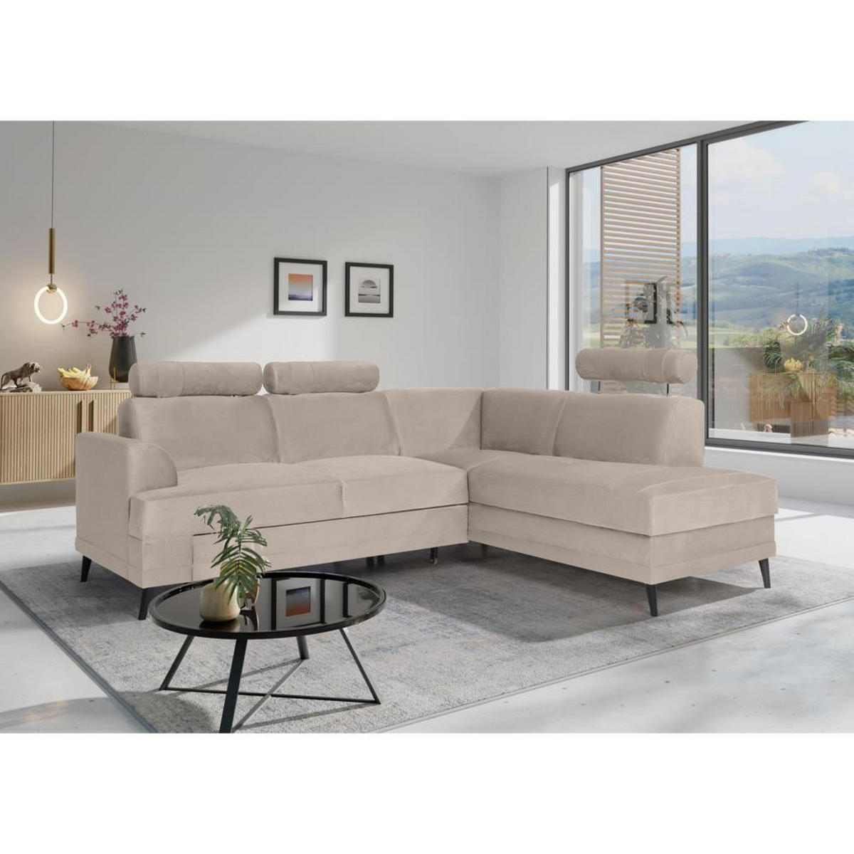 ECKSCHLAFSOFA Kordian rechts hellbeige - Beige, Textil (250/200cm) - Beautysofa