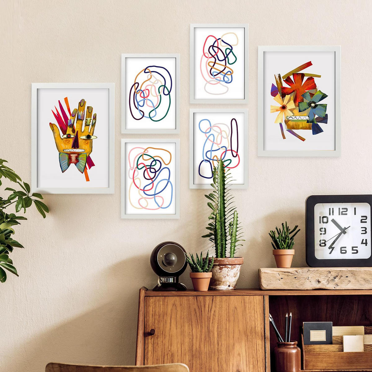 POSTER Set Mit 6 Handte Kunst In Blume Zusammenfassung Ästhetische Dekorative Gemälde Für Ihr Wohnzimmer, Schlafzimmer, Zuhause A3 & A4 Weißer Rahmen - Weiß, Papier (29/3cm) - Nacnic