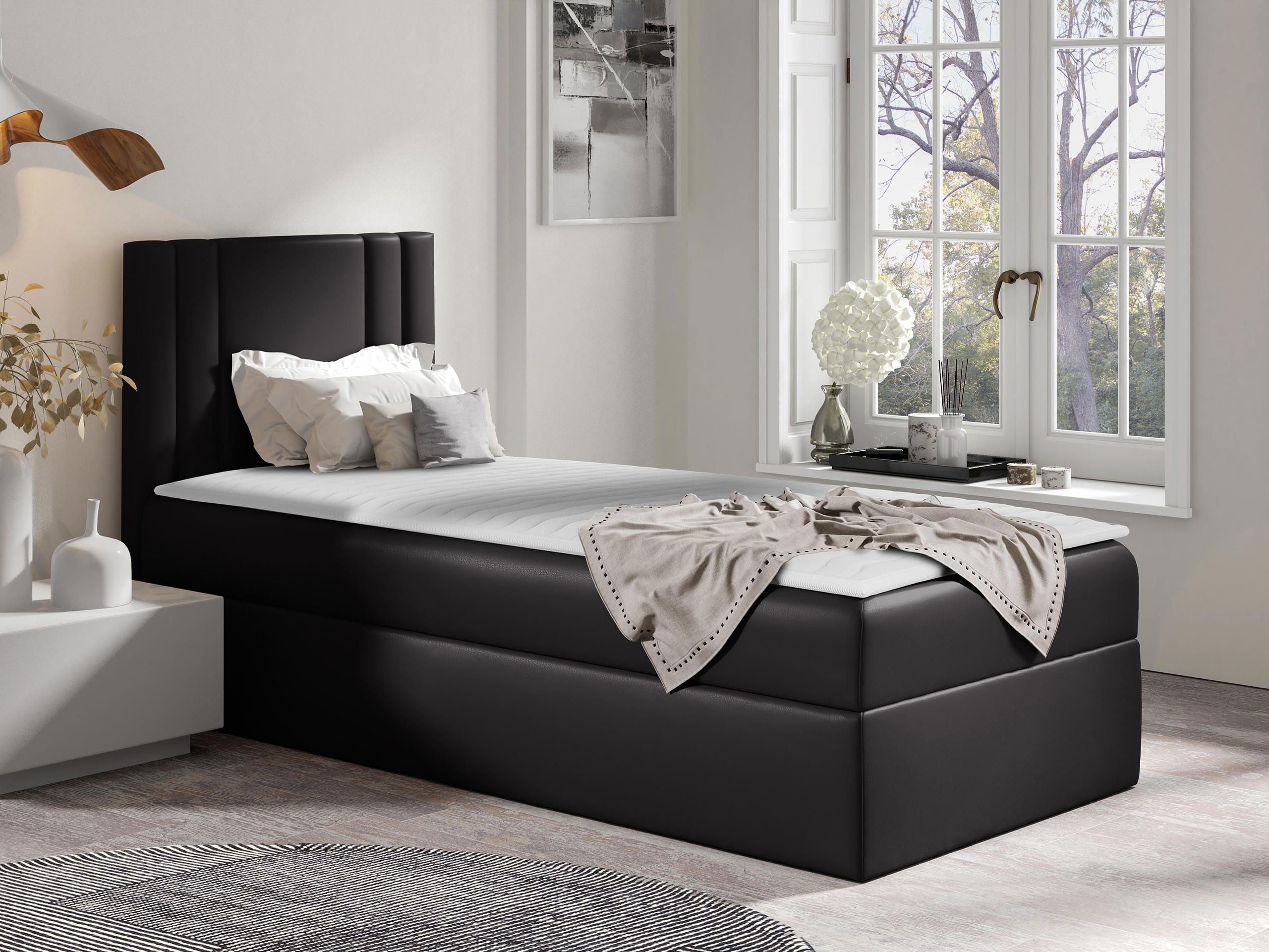 BOXBETT Carmen Mini, Seite zum Öffnen des Bettkastens: Links - Schwarz, Holz (100/200cm) - MIRJAN24