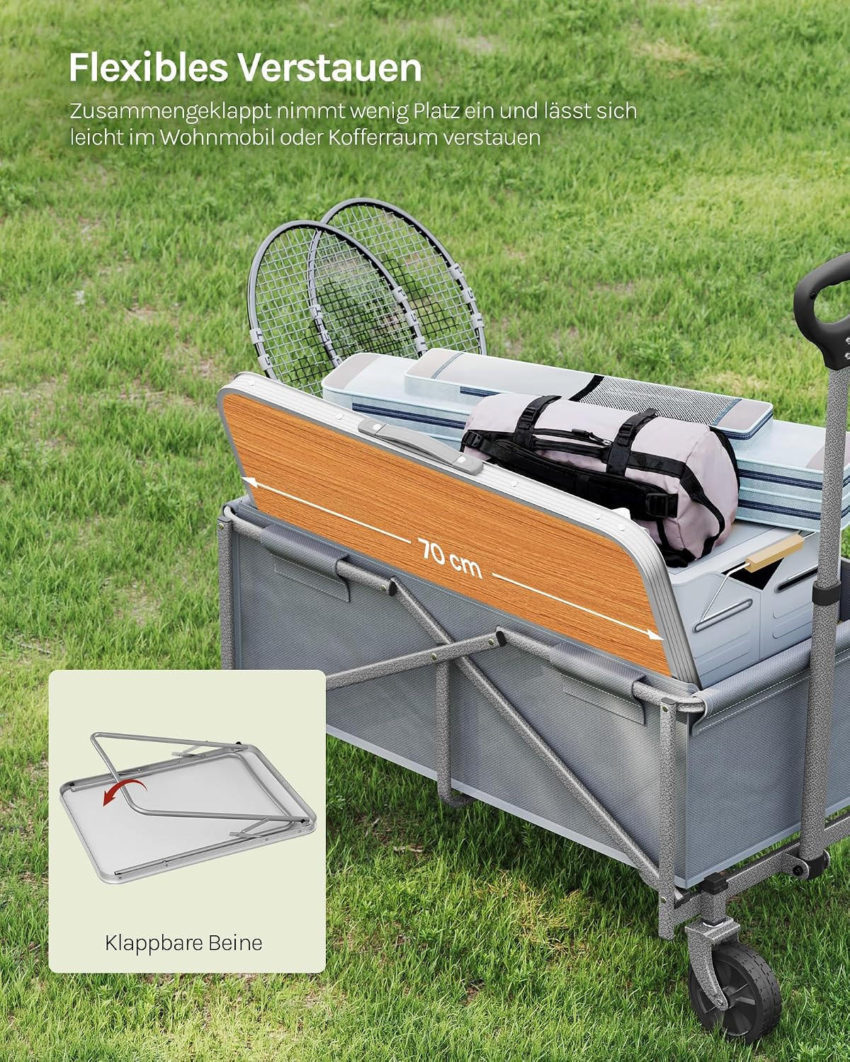 CAMPINGTISCH mit Griff Klappbar 70 x 50 x 60 cm Eiche - Eichefarben, Metall (70/50/60cm) - Woltu