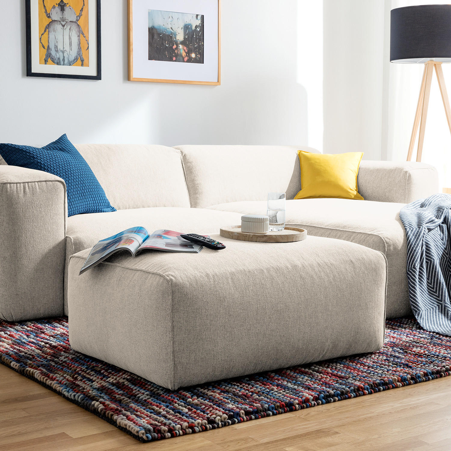 POLSTERHOCKER - Beige/Schwarz, Textil (81/38/100cm) - home24