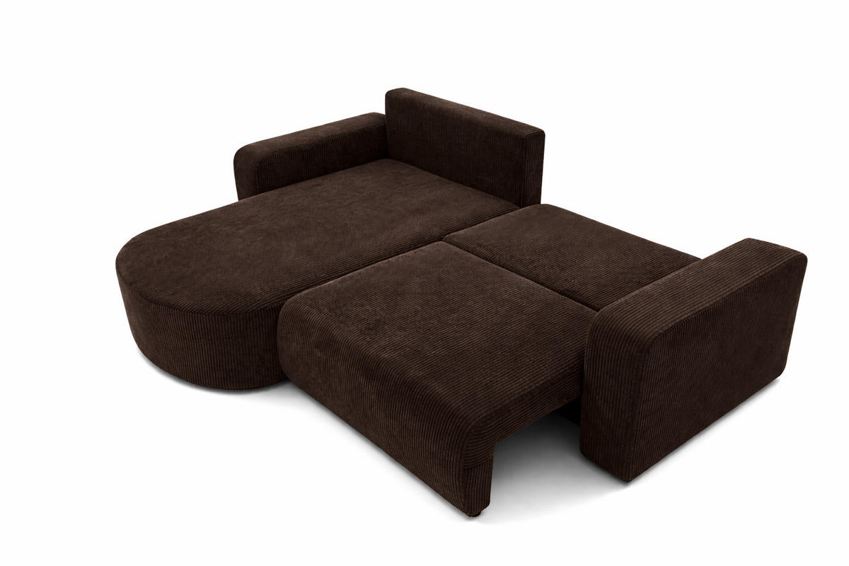 ECKSOFA Mit Schlaffunktion, Cordstoff Poso, Braun, Links, ROUND ONE - Braun, Holz (244/175cm) - Kaiser Möbel