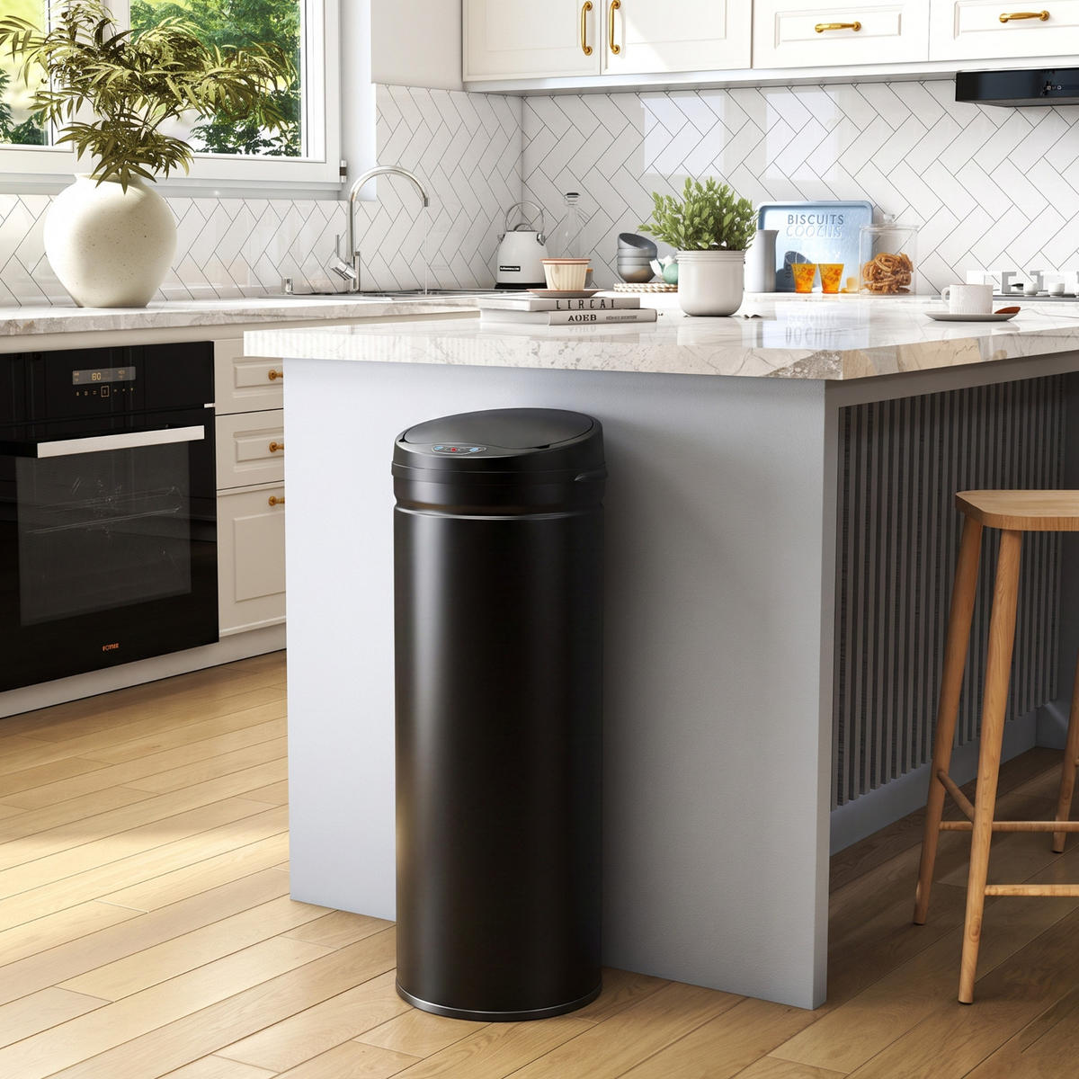 MÜLLEIMER AUTOMATISCHER SENSOR 30,5/30,5/85 cm Edelstahl Schwarz Soft-Close Küche - Schwarz, Metall (30.5/85/30.5cm) - Rolipo