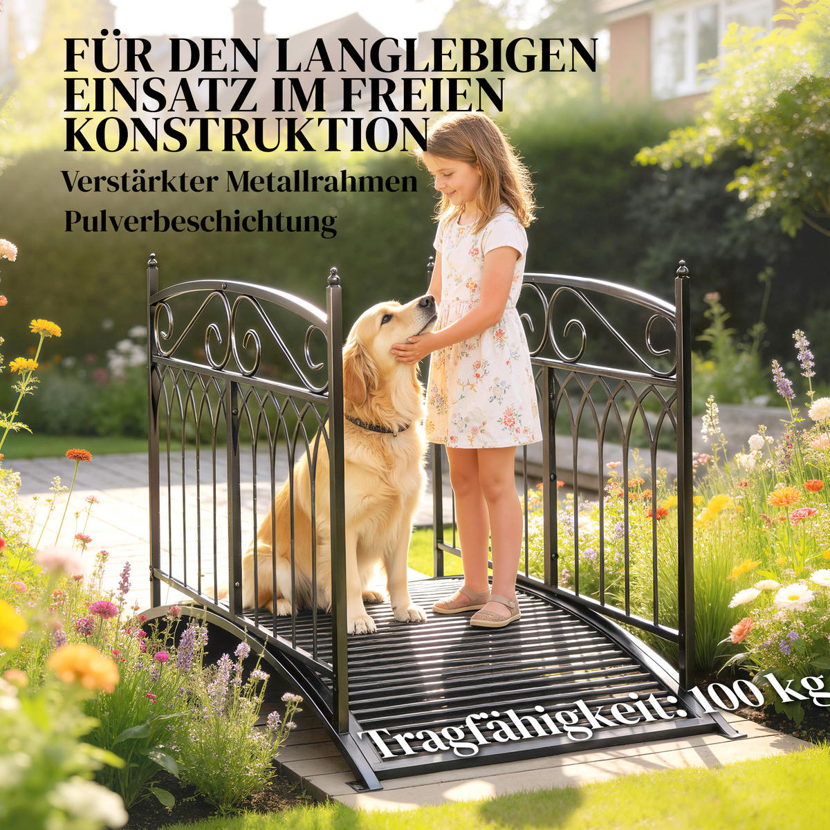 GARTENBRÜCKE Metall Schwarz - Schwarz, Metall (135.5/74/91cm) - Outsunny