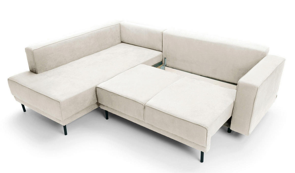 ECKSOFA Rodario Hellbeige Velours - Ecru/Schwarz, Textil/Metall (247/187cm) - Selsey