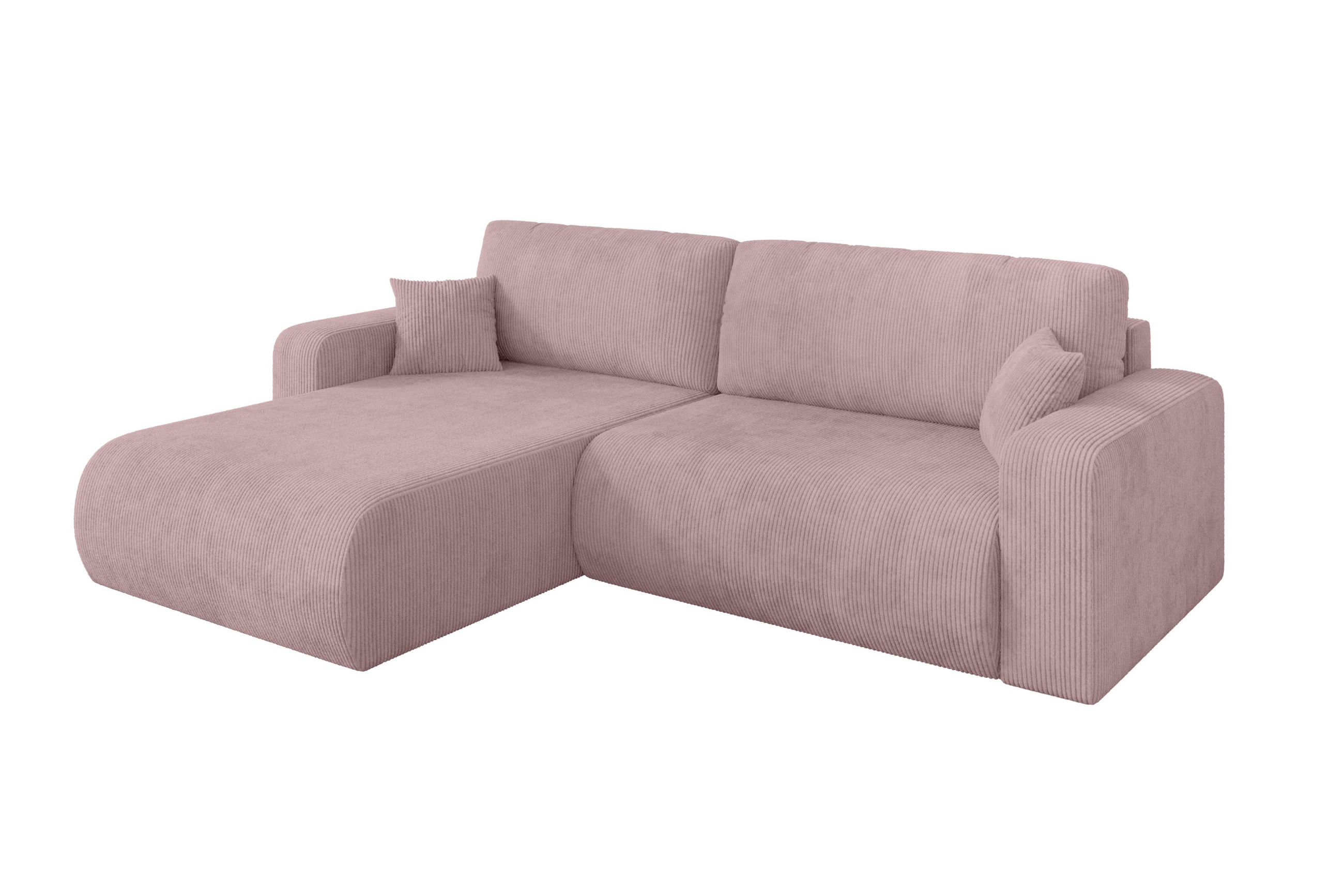 ROHOVÁ SEDAČKA s funkcí spaní, otoman vlevo BERY-L 276x193x88 růžová manšestr - růžová/černá, kompozitní dřevo/textil (276/193cm) - ALTDECOR