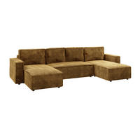 WOHNLANDSCHAFT BRIK XL 338x169 cm, Senfgelb Cord Poso, Schlaffunktion & Bettkasten - Gelb, Textil (338/85/169cm) - Excellent Home