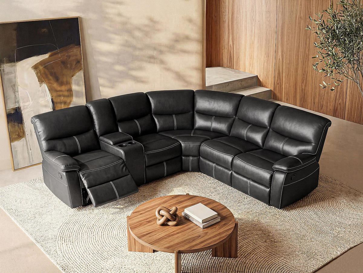 RELAXSOFA - 5 Personen - kunstleder - schwarz Canby - Schwarz, Leder/Textil (253/96.5/223cm) - Vente-Unique