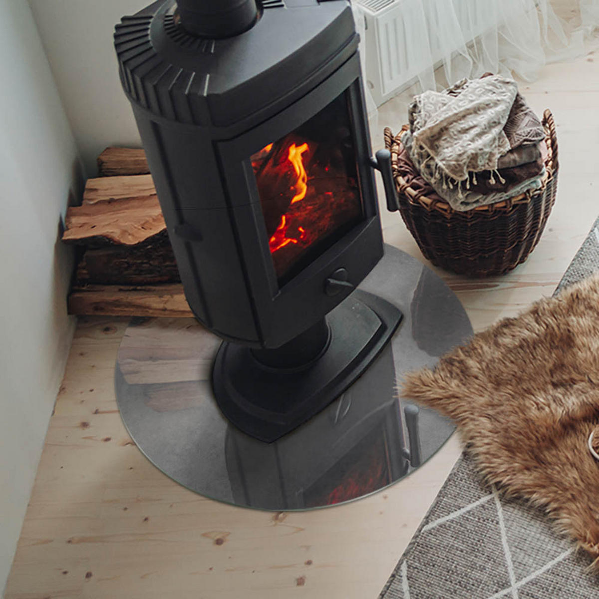 GLASPLATTE für Kamin Ø 60 cm Grau - Grau, Glas (60/60/0.4cm) - ArtPrintCave