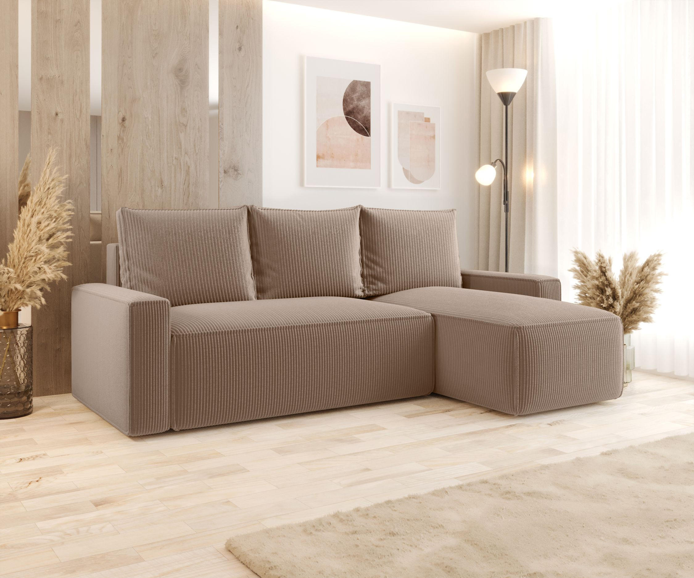 ECKSOFA mit Schlaffunktion SAVIO Poso 02 Rechts - Cappuccino, Textil (232/140cm) - Bedante