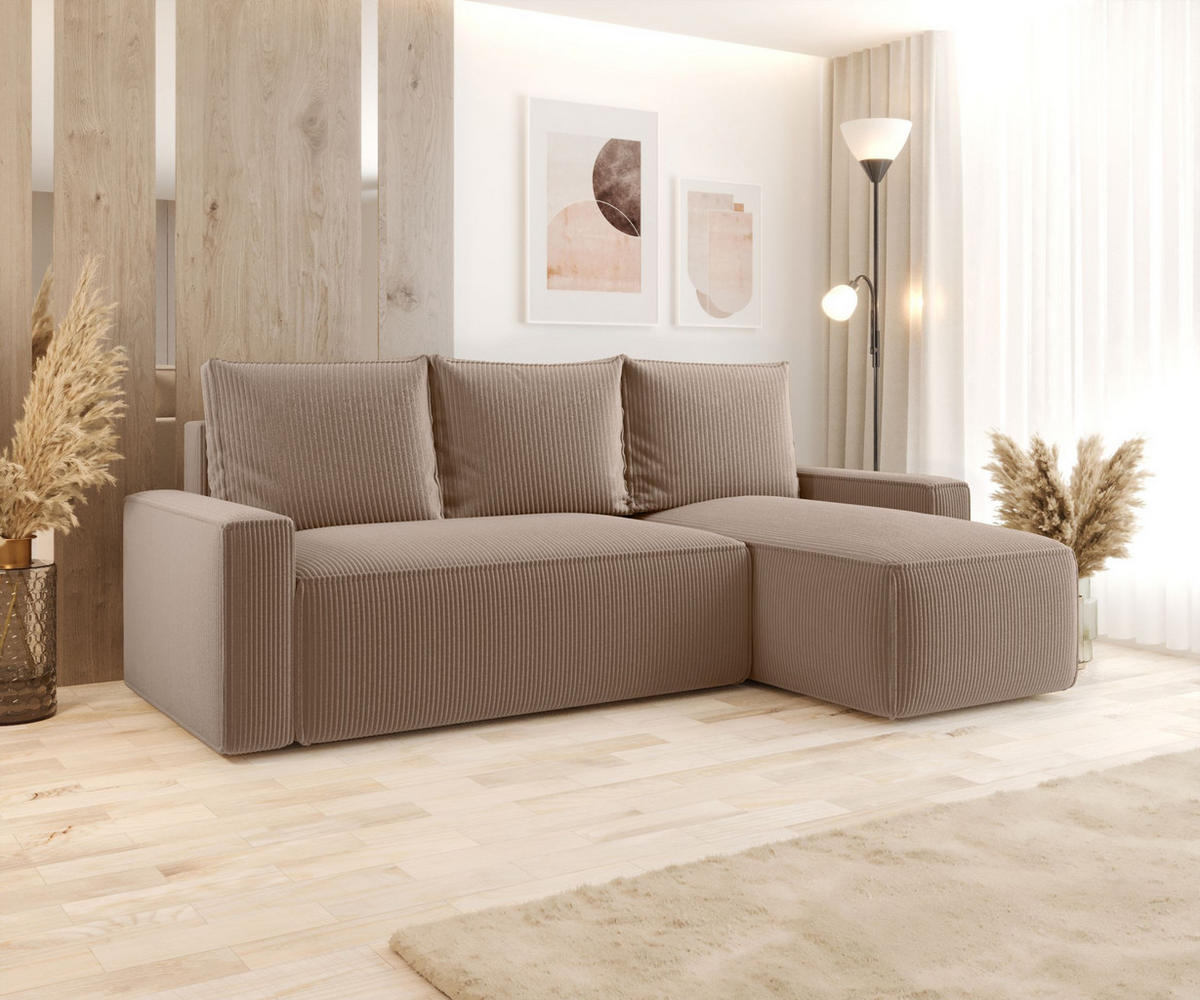 ECKSOFA mit Schlaffunktion SAVIO Poso 02 Rechts - Cappuccino, Textil (232/140cm) - Bedante