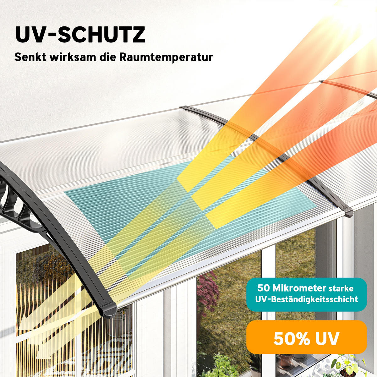 VORDACH DE-07502 mit UV-Schutz und Wandhalterung Weiß - Weiß, Kunststoff/Metall (295/23.5/90cm) - ComfortXL