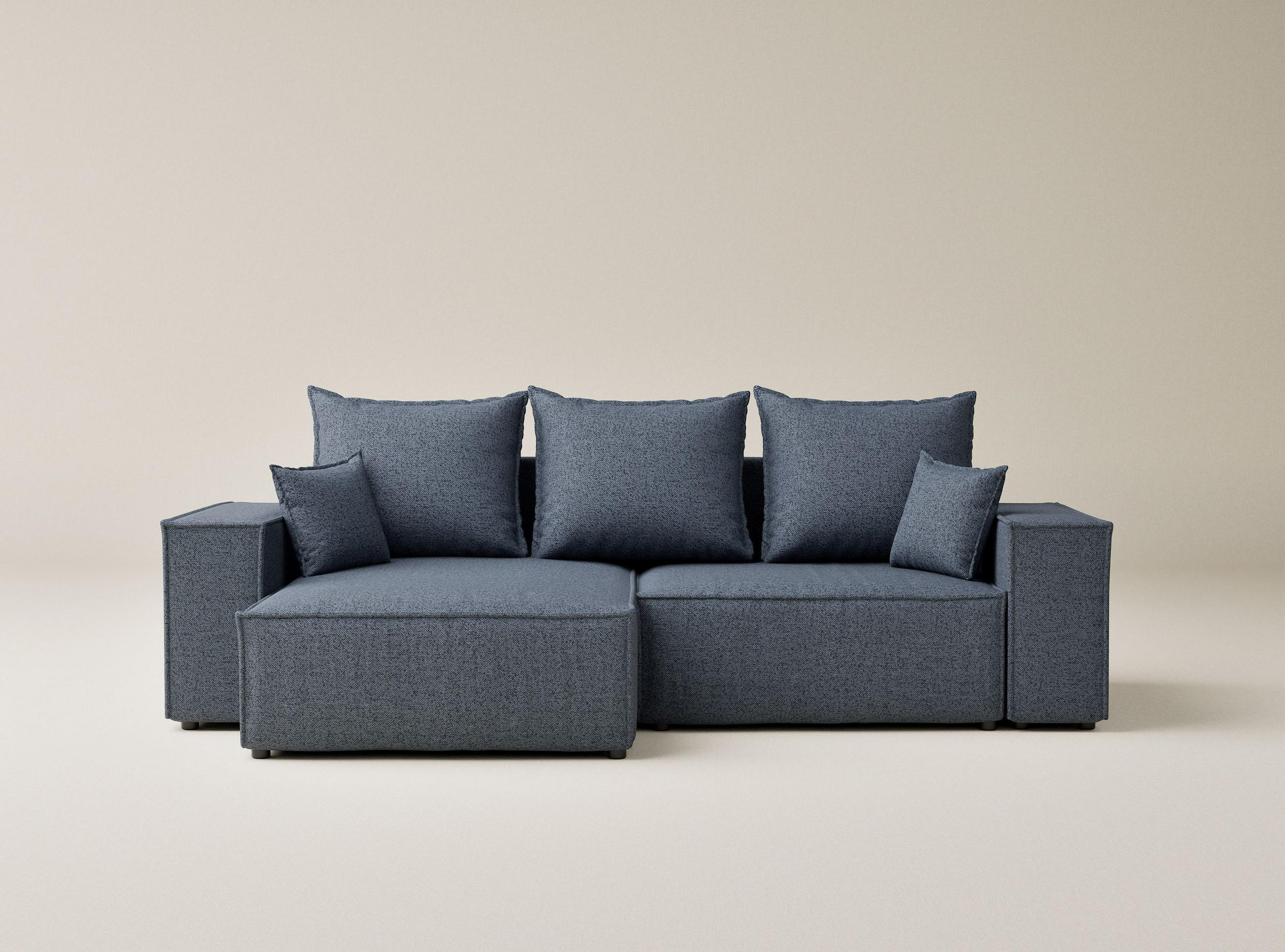 ECKSOFA MIT SCHLAFFUNKTION Moyo Blau Grau Webstoff - Blaugrau/Schwarz, Holz/Holzwerkstoff (255/148cm) - Maison de Reve