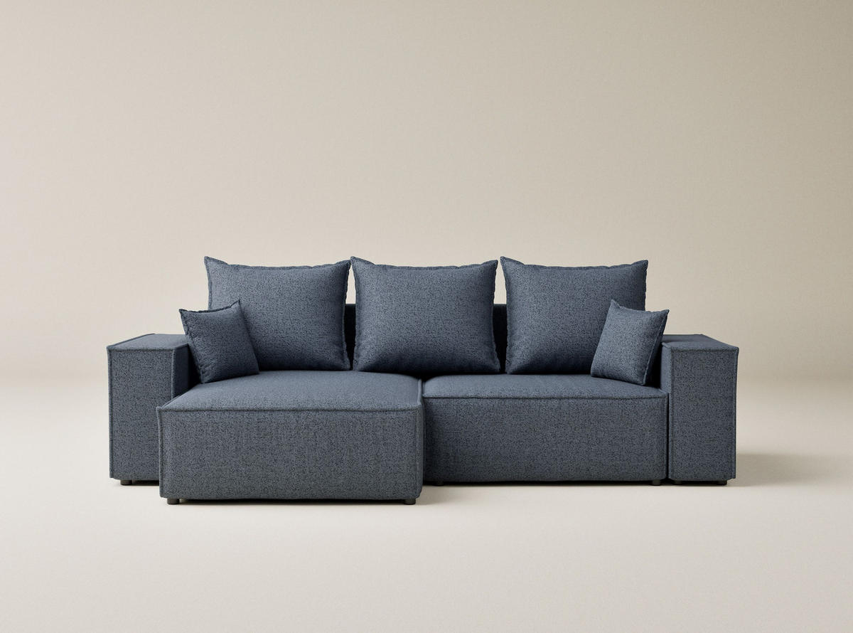 ECKSOFA MIT SCHLAFFUNKTION Moyo Blau Grau Webstoff - Blaugrau/Schwarz, Holz/Holzwerkstoff (255/148cm) - Maison de Reve