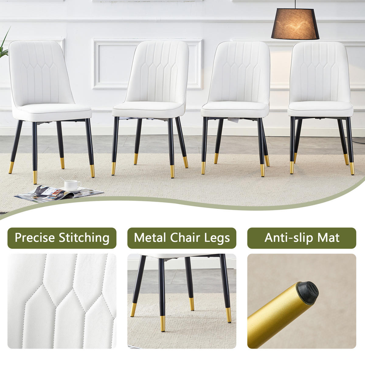STUHL-SET DE-36511 2 Stück mit PU-Bezug und Metallbeinen Weiß - Weiß, Metall (41.5/89/43cm) - ComfortXL