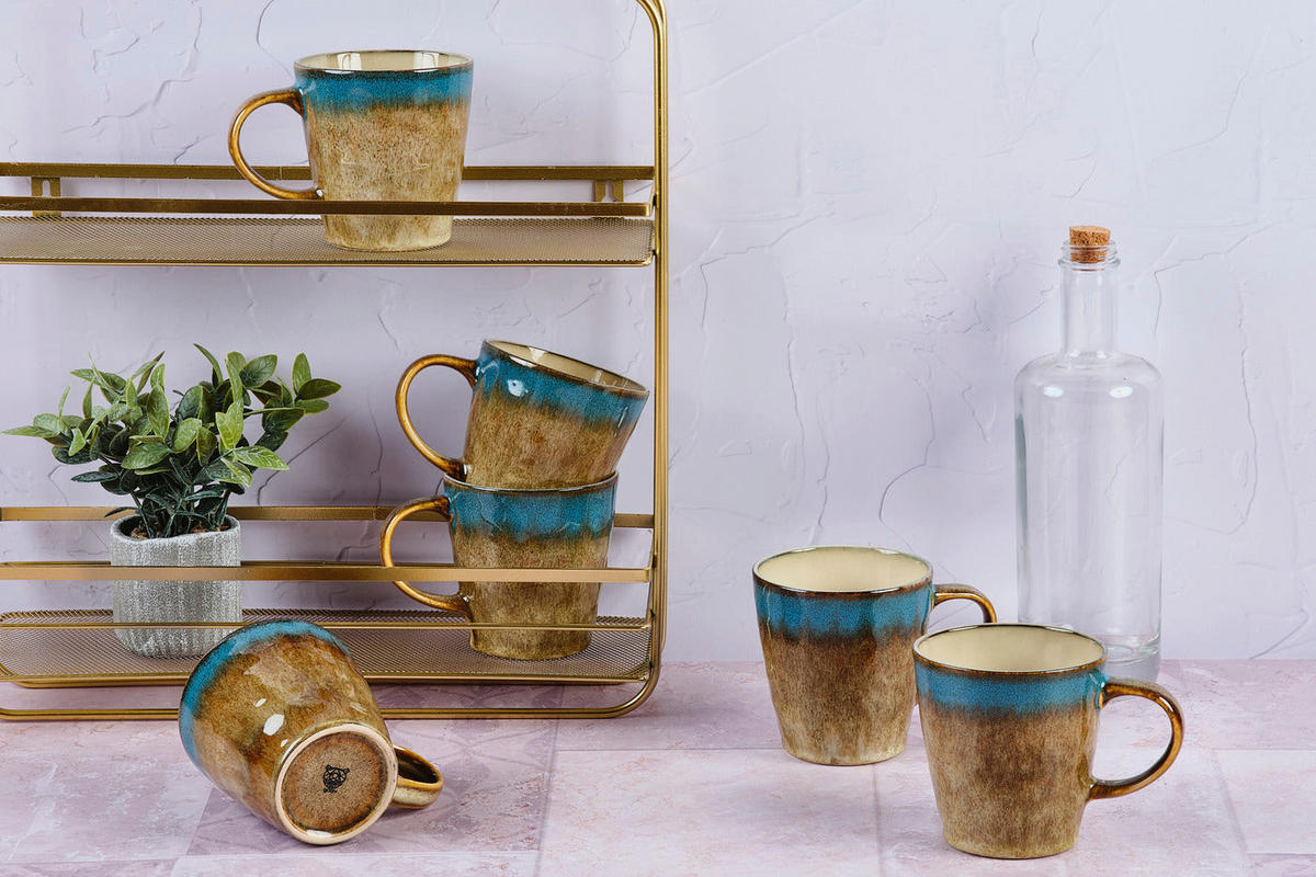 BECHER Island 400ml - 6er-Set - Land & Meer - Braun, Keramik (0.4L) - Björn