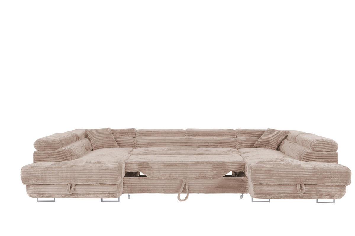 WOHNLANDSCHAFT SERENA U mit Stauraum, Beige - Beige, Textil (340/90/205cm) - KS Home Concept