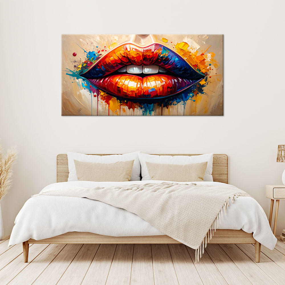 LEINWANDBILD Rote Lippen Frauen 120x60cm - Beige, Textil (120/60cm) - Feeby