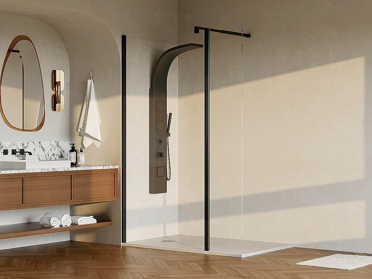 DUSCHWAND - 140 cm x 0.6 cm - metall - schwarz Daren - Schwarz, Glas/Metall (140/200cm) - Vente-Unique