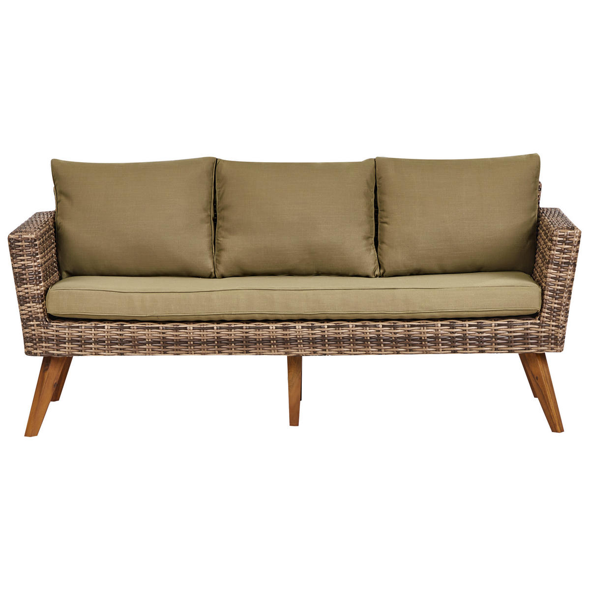 LOUNGE-SET 5-sitzer PE Rattan Olivgrün Vittoria - Beige/Dunkelbraun, Kunststoff - Beliani