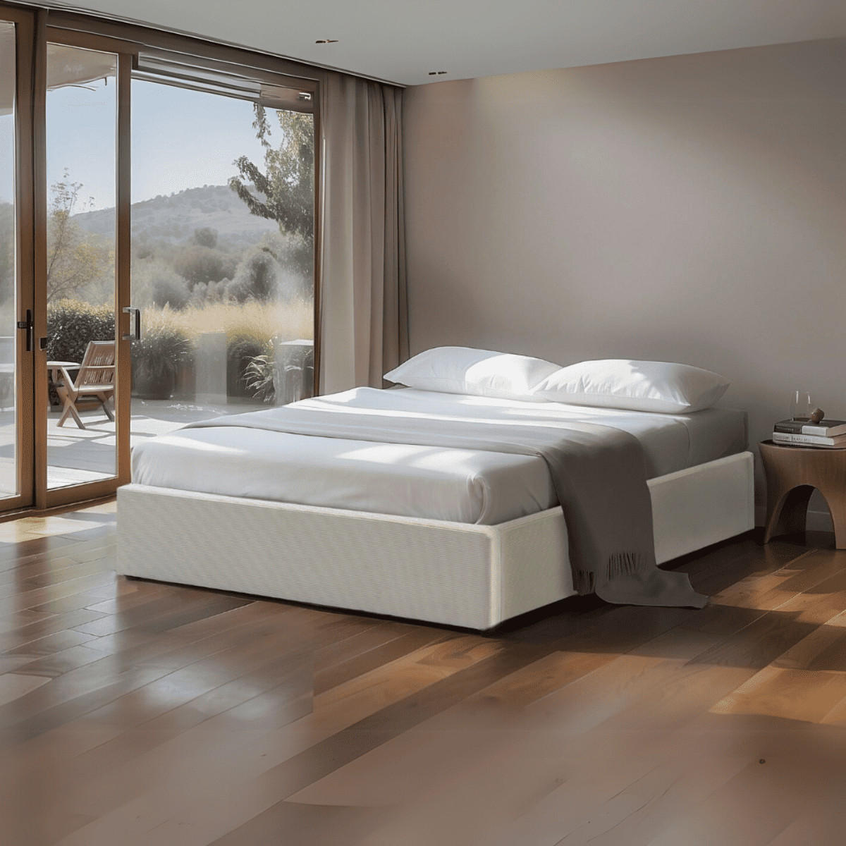 BETTKASTEN bezogen mit samt romy 204/152/36,5 cm - Beige, Holz (140/190cm) - Calicosy