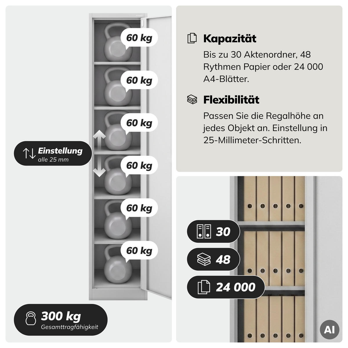 AKTENSCHRANK ALEX 220 - Grau, Metall (45/220/40cm) - Jan Nowak